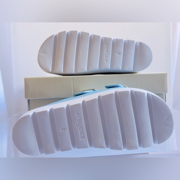 J/Slides SIMPLY B Sky Blue EVA Platform Light Blue - Silver Buckles Size 8 NIB - Picture 11 of 14